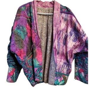 Vintage quilted hand made patchwork style cottage core jacket - size L